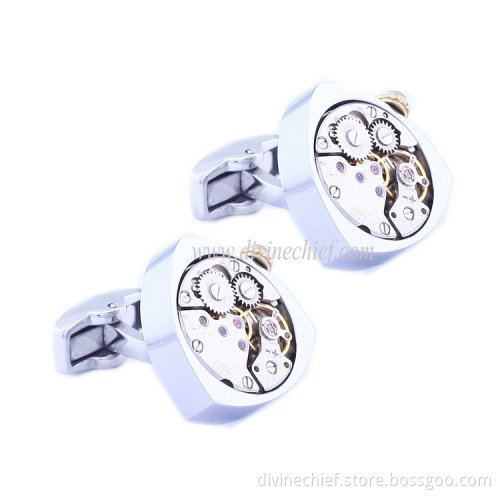 Fashional Peach Heart Shape Watch Movement Stainless Steel Watch Movement Cufflinks for Men